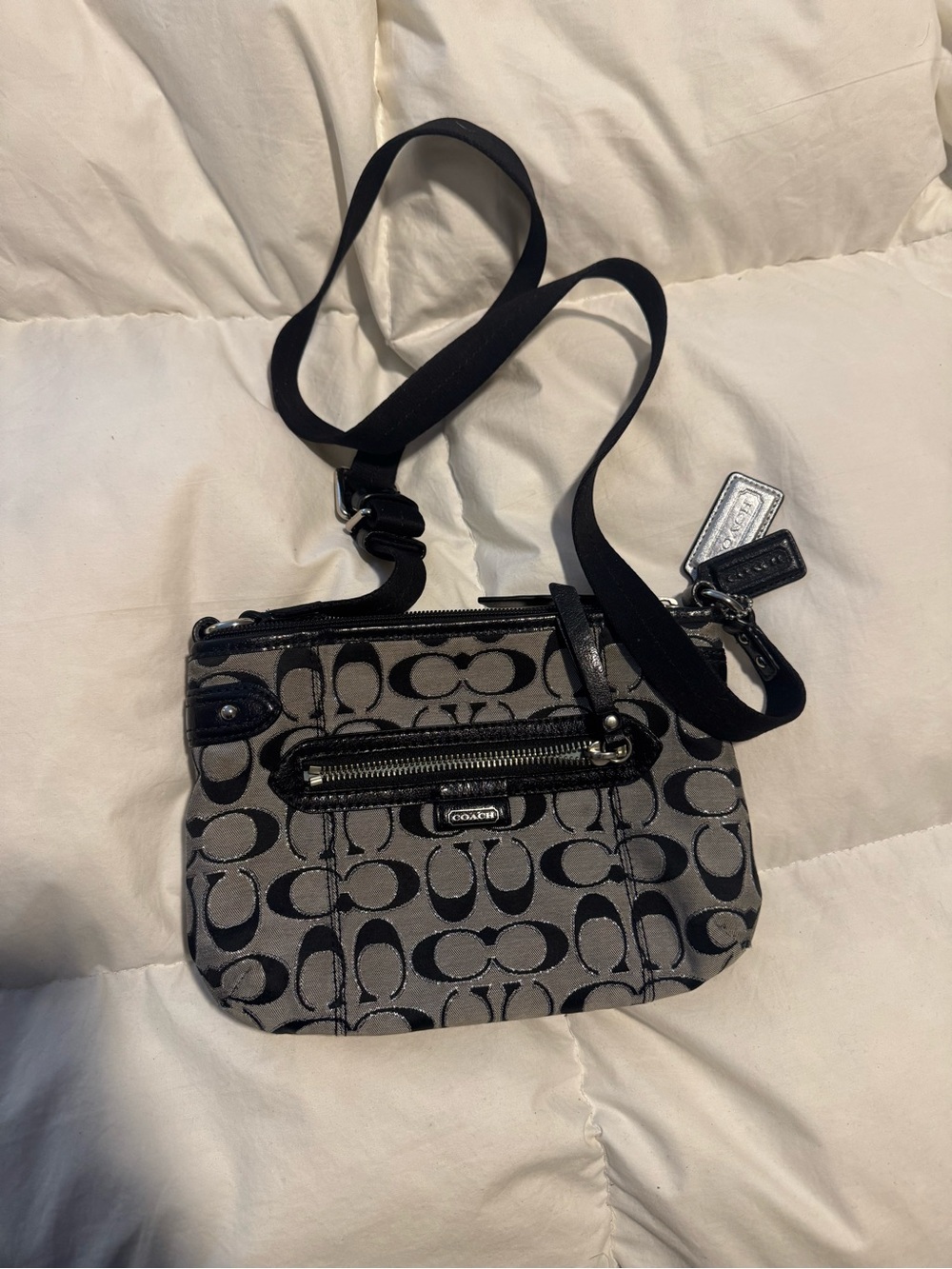 Coach Gray and Black Signature Crossbody Bag